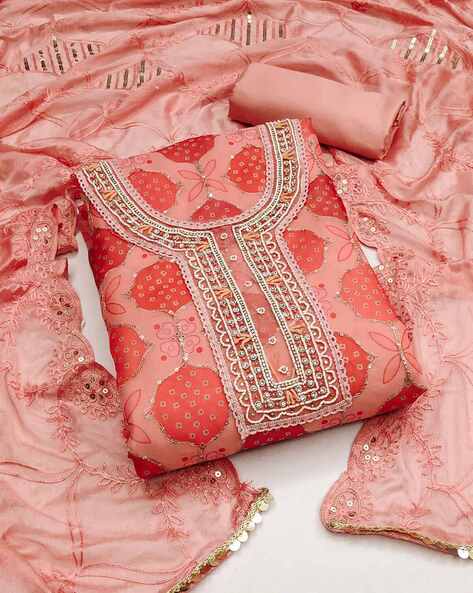 Dress Material | Beautiful Pink Party Wear Unstitched Suit | Freeup