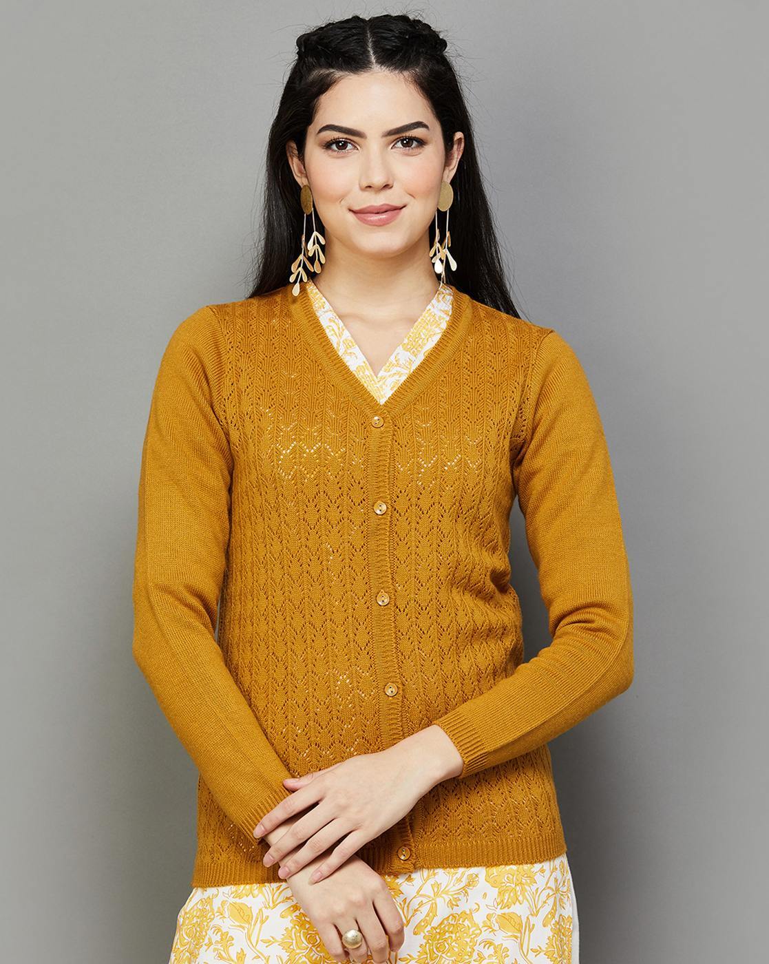 Mustard v neck outlet cardigan