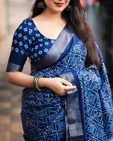 Indigo printed chanderi cotton with maroon mirror work border #saree #blouse  #houseofblouse #indian #bollywood #style… | Indigo saree, Trendy sarees,  Elegant saree