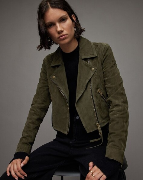 All saints green hot sale leather jacket