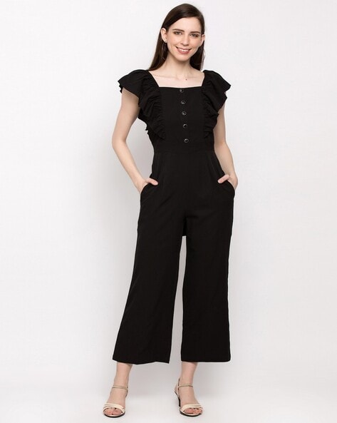 Black jumpsuit with ruffle shops sleeves