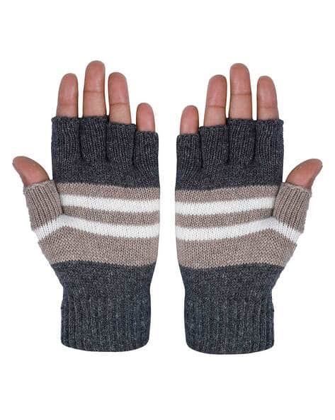 Men Pair of Striped Woolen Hand Gloves