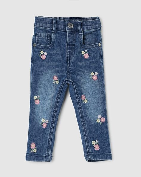 Embroidered Jeans with 5 Pocket Stylng