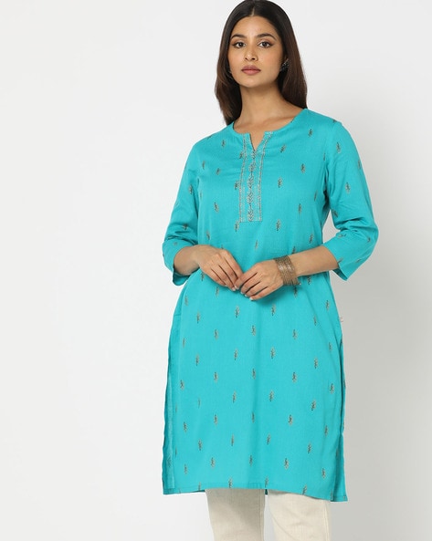 Light Blue Cotton Silk Kurti Set