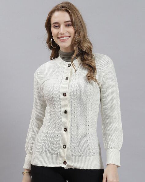 Round-Neck Cardigan with Ribbed Hem