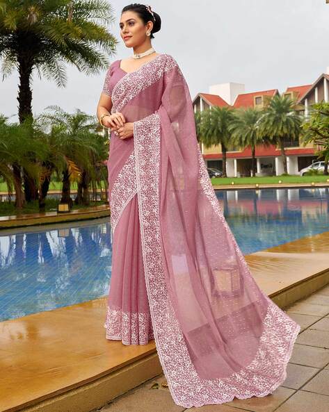 Buy Pink Sarees for Women by SATRANI Online