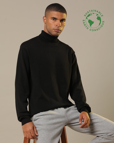 Mens ribbed 2025 black turtleneck