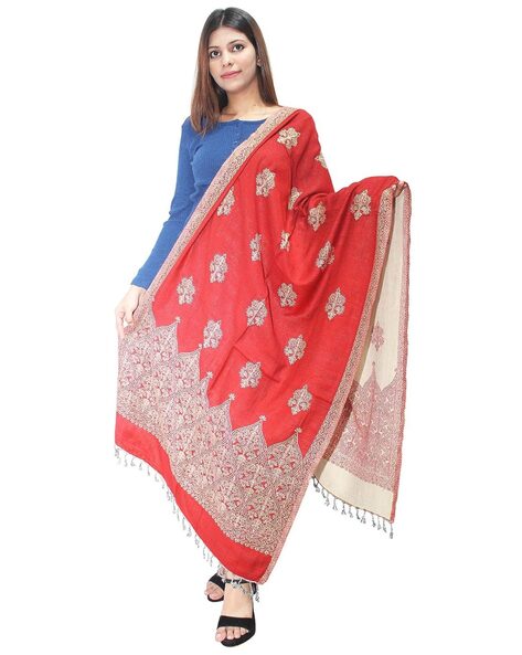 Women Woolen Reversible Stole with Tassels Price in India