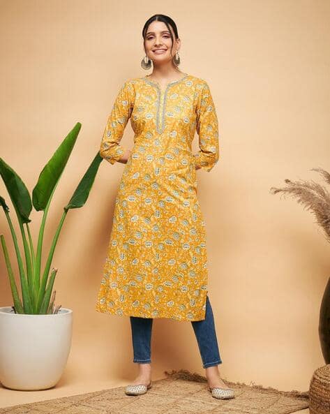 Yellow Online Kurtis Under 300 Buy W Yellow Printed Kurta For