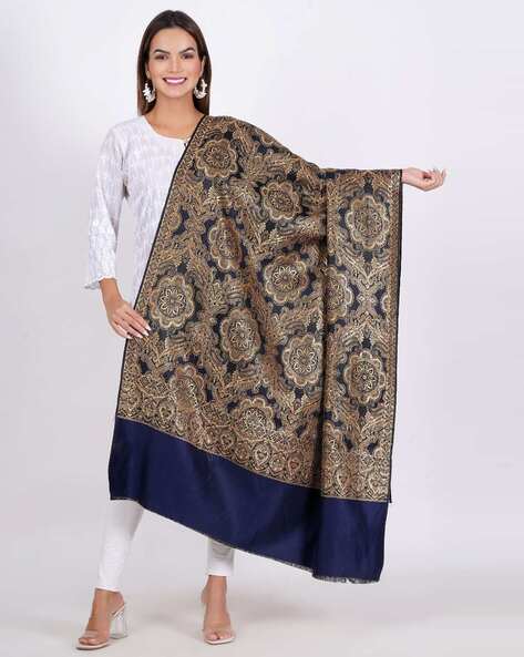 Women Floral Patterned Shawl with Fringed Hem Price in India