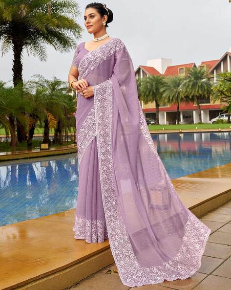 Vikas Fashions Georgette Plain Saree for Women with Unstitched Blouse Piece  (Light Lavender - 6.5 Meter) : Amazon.in: Clothing & Accessories