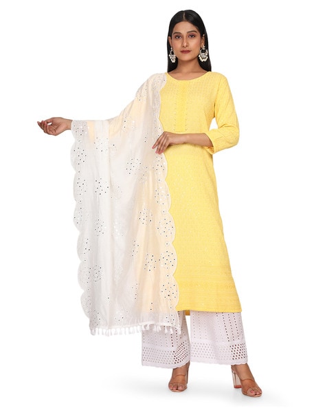 Embellished & Embroidered Dupatta with Scallop Border Price in India