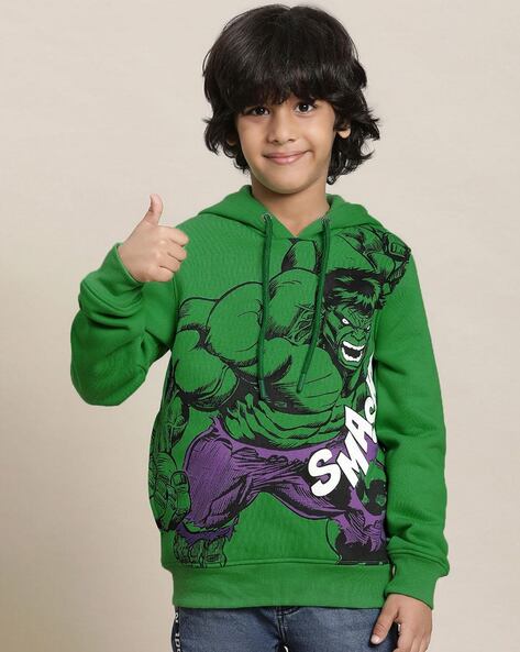 Boys Hulk Print Regular Fit Hoodie