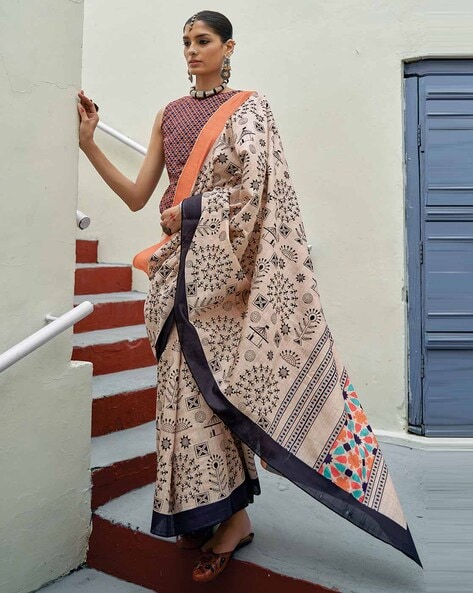 Warli design printed saree - Latest Saree Designs