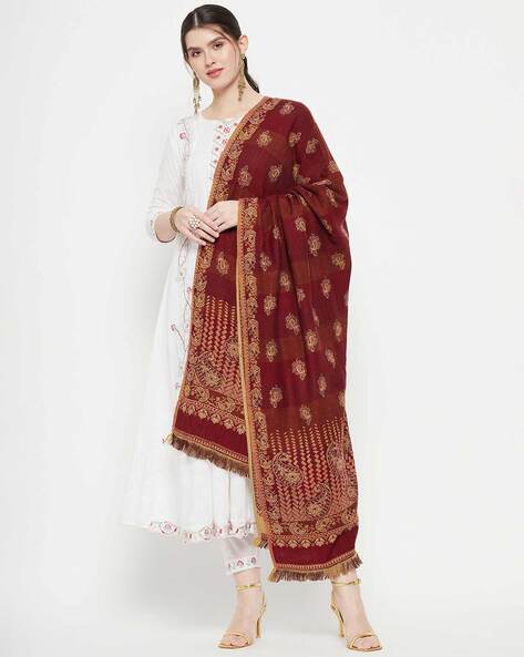 Paisley Woven Shawl with Fringed Hem Price in India