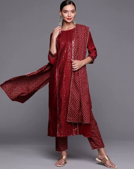Embroidered Straight Kurta Set with Dupatta Price in India
