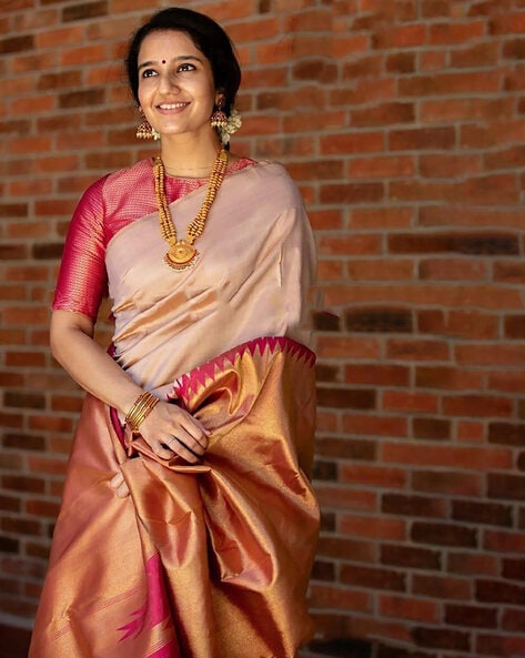 Buy Db Desh Bidesh Women`S Traditional Bengal Tant 3D Temple Design  Handloom Pure Cotton Saree Without Blouse Piece Online - Get 65% Off