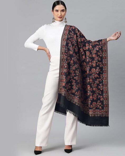 Floral Print Women Shawl with Fringed Hem Price in India