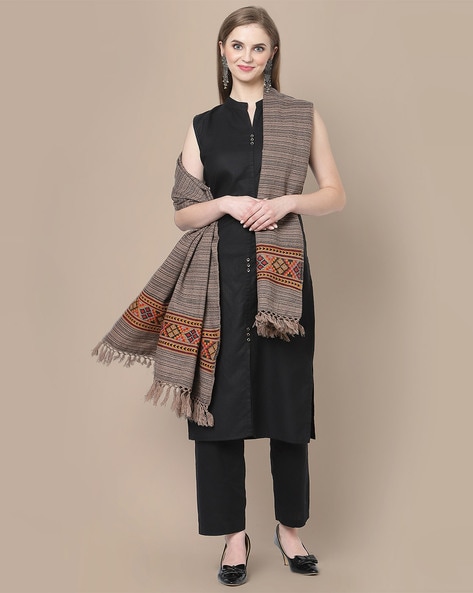 Striped Acro Wool Kullu Handloom Shawl with Tassels Price in India