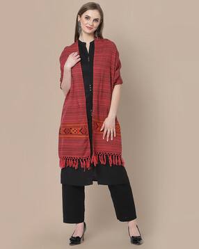 indie picks Striped Acro Wool Kullu Handloom Shawl with Tassels-picture-7