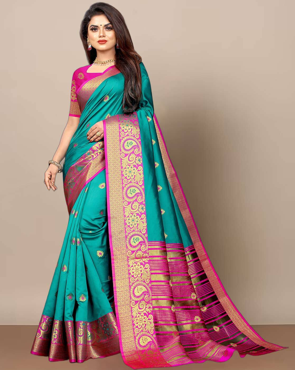 Buy Teal Sarees for Women by Indie Picks Online