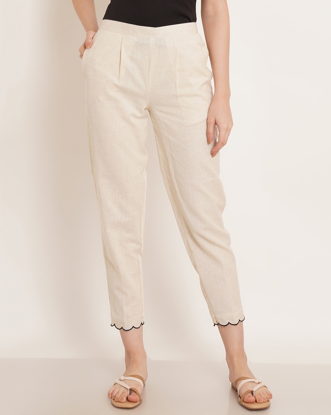 Cilento Woman Linen Trousers Beige | Cilento Designer Wear