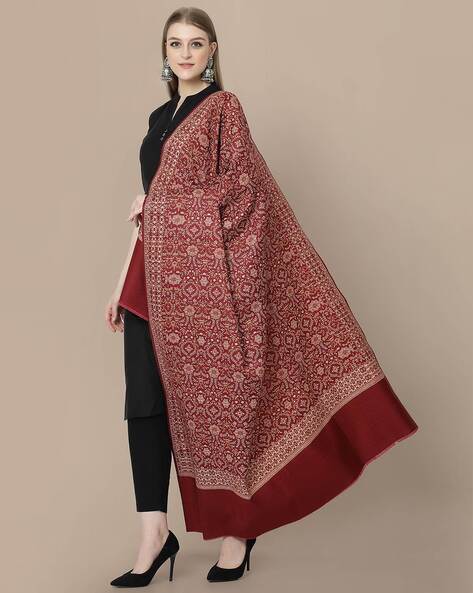Floral Woven Kashmiri Wool Shawl Price in India