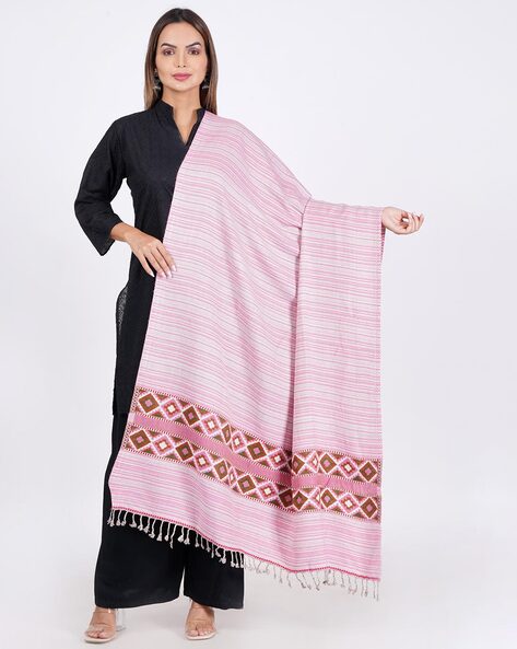 Women Striped Woolen Shawl with Fringes Price in India