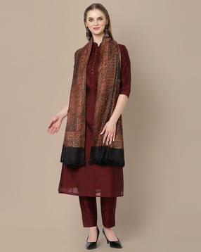 indie picks Pashmina Wool Kani Kalamkari & Kashmiri Handloom Shawl with Tassels-picture-14