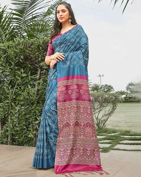 Java Blue Georgette Bandhani Saree – MySilkLove