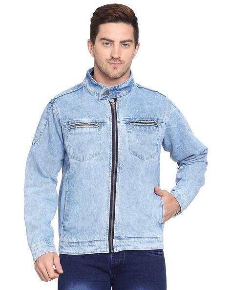 Mens denim jacket 2025 with zipper front