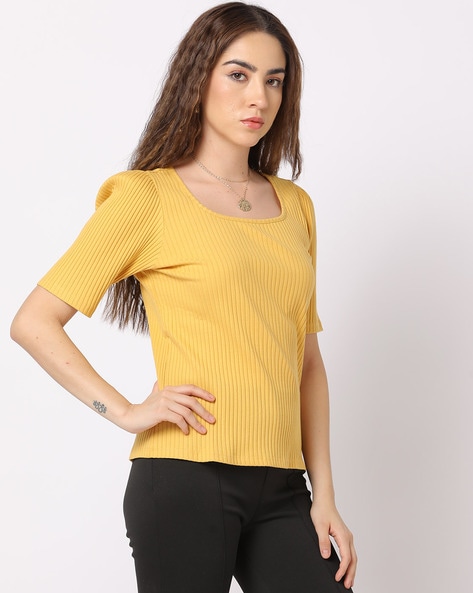 Ribbed Relaxed Fit Square-Neck T-Shirt