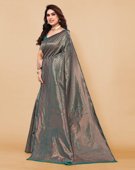 Buy Teal Sarees for Women by Indie Picks Online