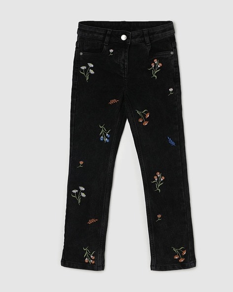 Embroidered Jeans with 5 Pocket Stylng