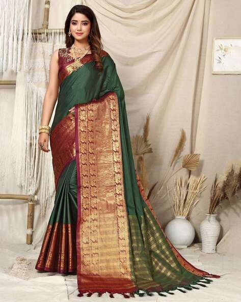 ORANGE & BLUE - SILK COTTON WITH PLAIN BODY & CONTRAST GOLD ZARI BORDER |  Silk cotton sarees, Cotton saree, How to look classy