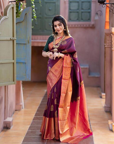 Maroon Banarasi Handloom Soft Silk Saree - Aura Benaras