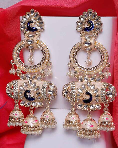 Indian Ethnic Bollywood Royal Blue Meenakari Multiple Jhumka Pearl Earrings  | eBay