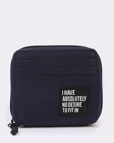 Men Zip-Around Card Holder with Typographic Patch