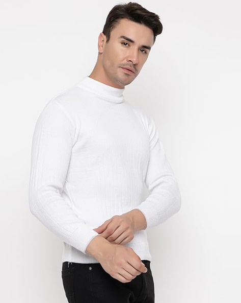 White Slim Fit Turtleneck Sweater by