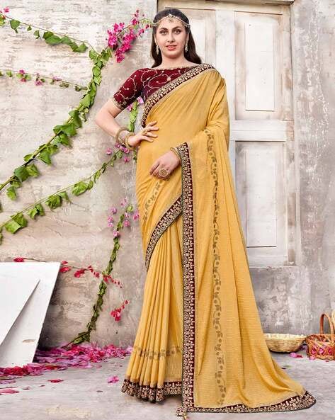 Buy Fashion Hut Saree Yellow Chiffon Printed Saree Specially for puja at  Amazon.in