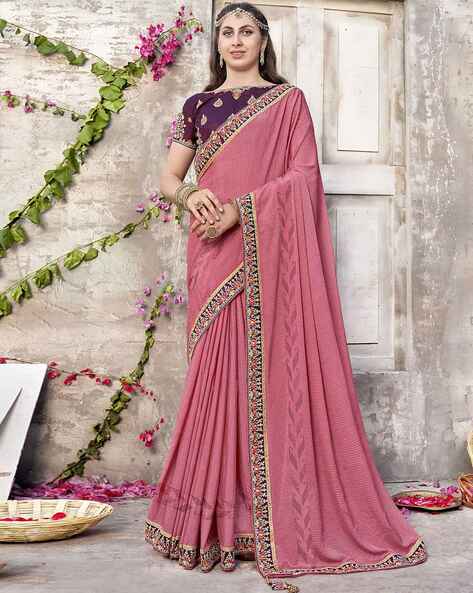 Pure Chiffon Saree - Hand Embroidery Pink Saree – Rang Riwaaz