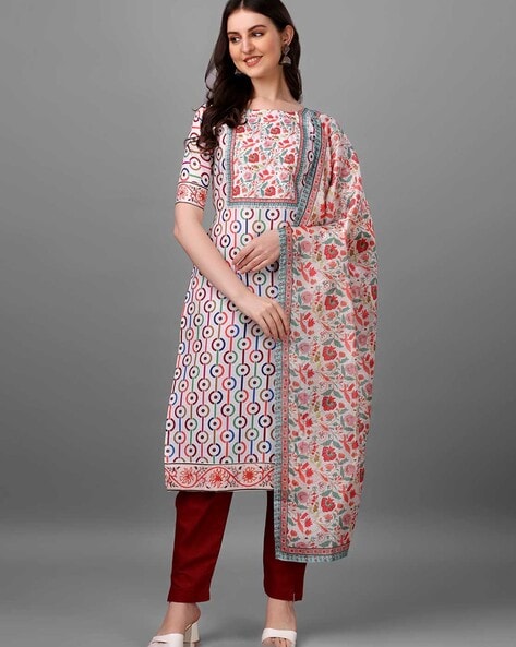 Grey Multi Floral Digital Printed Straight Kurta set