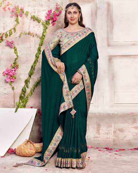 Buy Designer Sarees, Salwar Kameez, Kurtis & Tunic and Lehenga  Choli.Appealing Chiffon Forest Green Saree