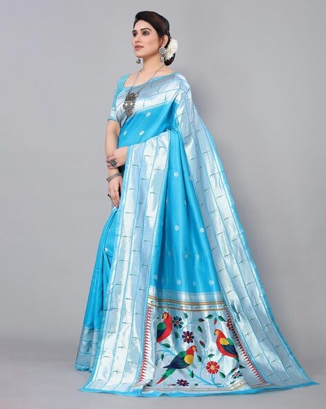 Pacific Blue Banarasi Silk Paithani Saree – MySilkLove