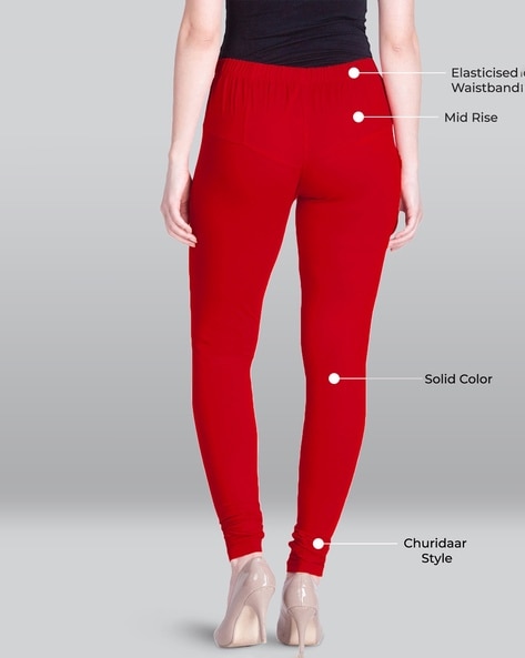 Buy ESS3 Cotton and Lycra Blend Leggings Churidar Jumbo Size Red Colour at