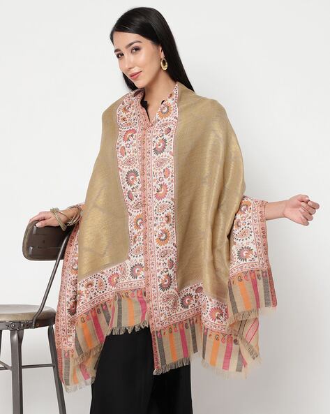 Women Shawl with Floral Woven Border Price in India