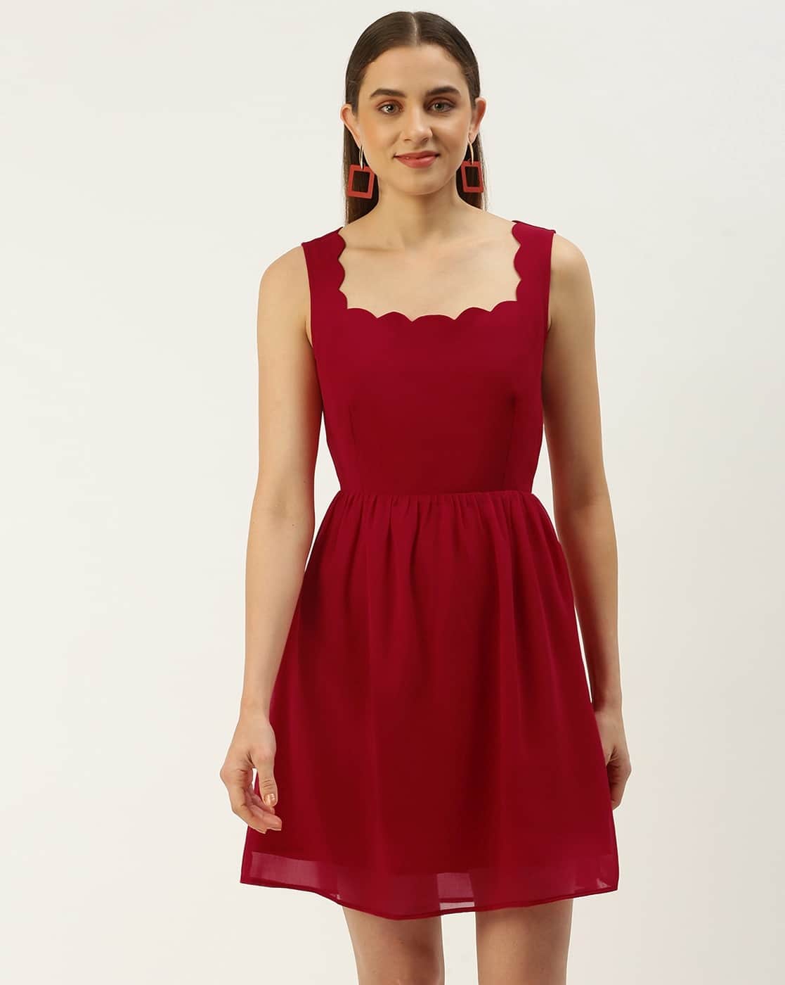 amazon ladies red dresses Scalloped Dress Buy Dresses For Women By ROVING MODE Online a-line wedding dress