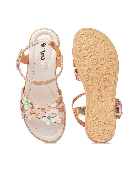 Girls Ankle Strap Flat Sandals with Velcro Fastening