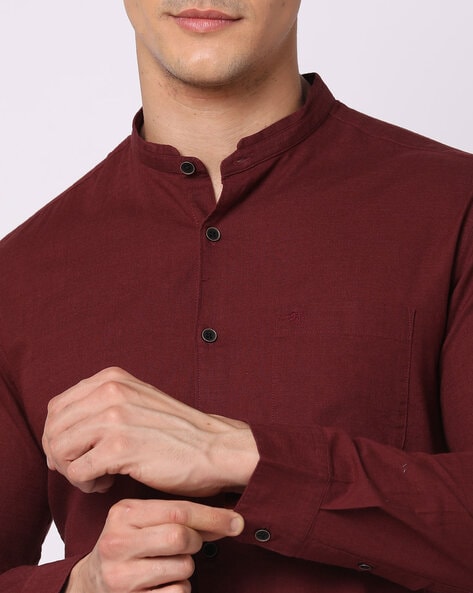 Solid Stretch Shirt  Maroon Slim Fit Cotton Shirt for Men – Senses India