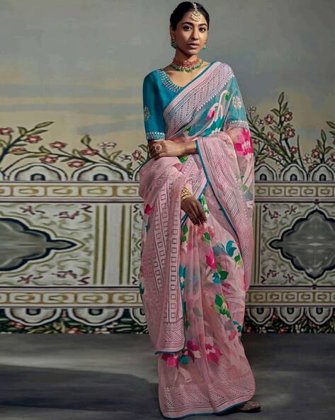 Blush Elegance: Pink Silk Saree with Exquisite Embroidery